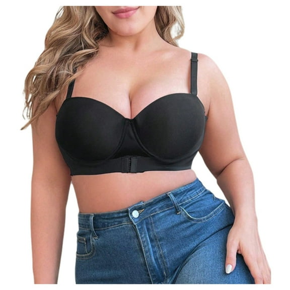 KHONTS,Women's Front Closure Push up Lush Bras Soft Padded Plunge Bra Deep V Lift Comfort Bralettes for Large Breast Black 110D