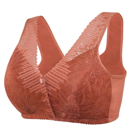 KHONTS Women's Full Coverage Push up Bras Front Closure Soft Comfy Mesh Bra Lifting Supportive Anti-Sagging Bralettes Caramel 42/95