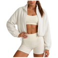 thumbnail image 1 of KHONTS Women's Full Zip Short Jacket Warm Winter Long Sleeve Stand Collar Sherpa Crop Coat Beige XL, 1 of 7