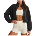 thumbnail image 1 of KHONTS Women's Full Zip Short Jacket Warm Winter Long Sleeve Stand Collar Sherpa Crop Coat Black M, 1 of 9