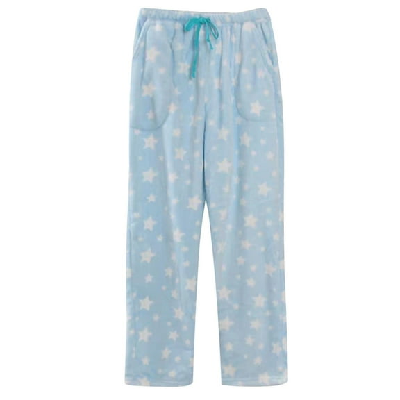 KHONTS Women's Fuzzy Plush Pajama Pants Fleece Fluffy Pj Pants Warm Pjs for Winter Sky Blue M