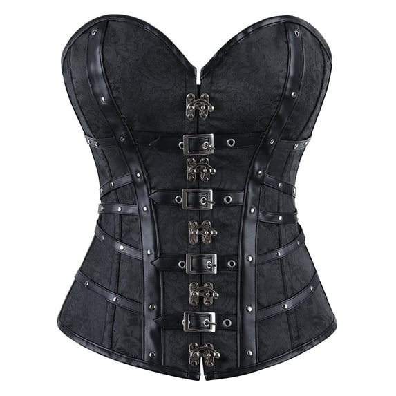 KHONTS Women's Gothic Steampunk Corset Bustier Waist Cincher Underbust Corset Tank Tops Black S