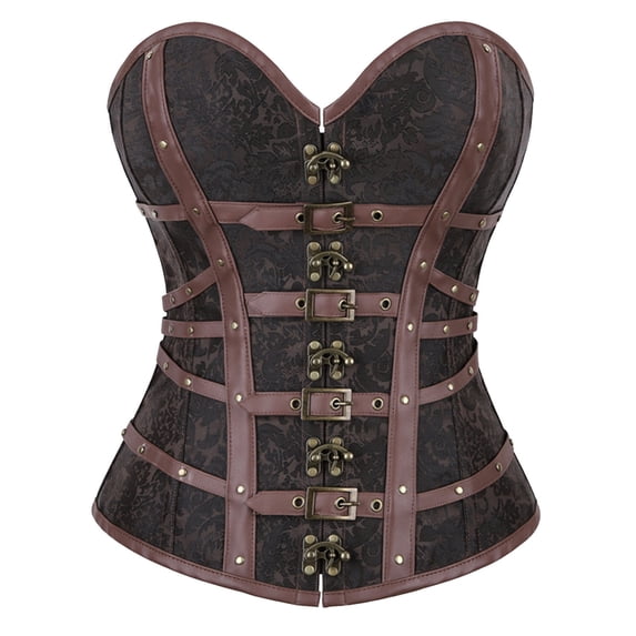 KHONTS Women's Gothic Steampunk Corset Bustier Waist Cincher Underbust Corset Tank Tops Brown XS