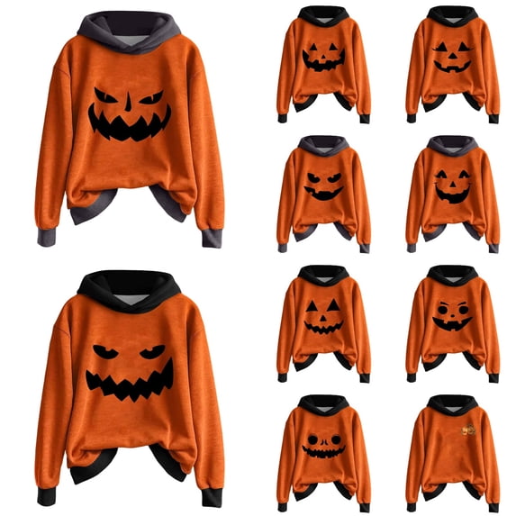 KHONTS Women's Halloween Pumpkin Hoodies Funny Face Hooded Sweatshirts Long Sleeve Holiday Tops Orange10 XL