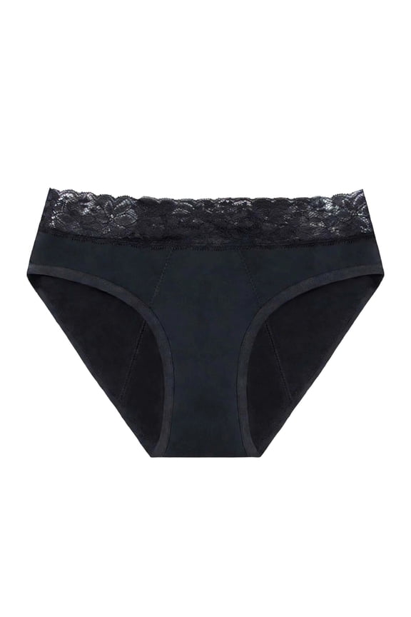 Women's High Waist Lace Period Panties Side Hook Closure Plus Size Breathable Comfortable Briefs Black XXL