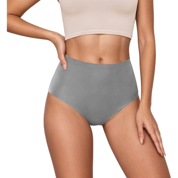 KHONTS Women's High Waist Seamless Panties Tummy Control Bathing Suit Underwear Full Coverage Briefs Grey M