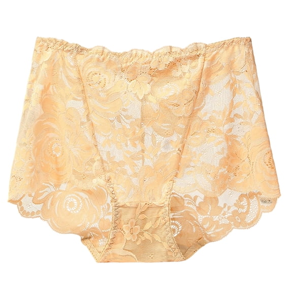 KHONTS Women's High Waisted Brief Lace Panties Plus Size Panties Soft Stretch Underwear Full Coverage Briefs Beige XXXXL