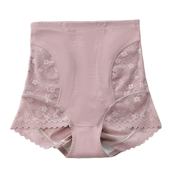 KHONTS Women's High Waisted Lace Underwear Full Coverage Panties Soft Breathable Briefs Pink XXL