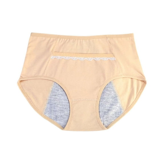 KHONTS Women's High Waisted Period Pants Soft Comfy Leak Proof Underwear Breathable Panties Beige XL