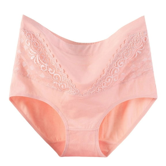 KHONTS Women's High Waisted Underwear Lace Seamless Panties Breathable Soft Stretch Full Coverage Light Pink XXL