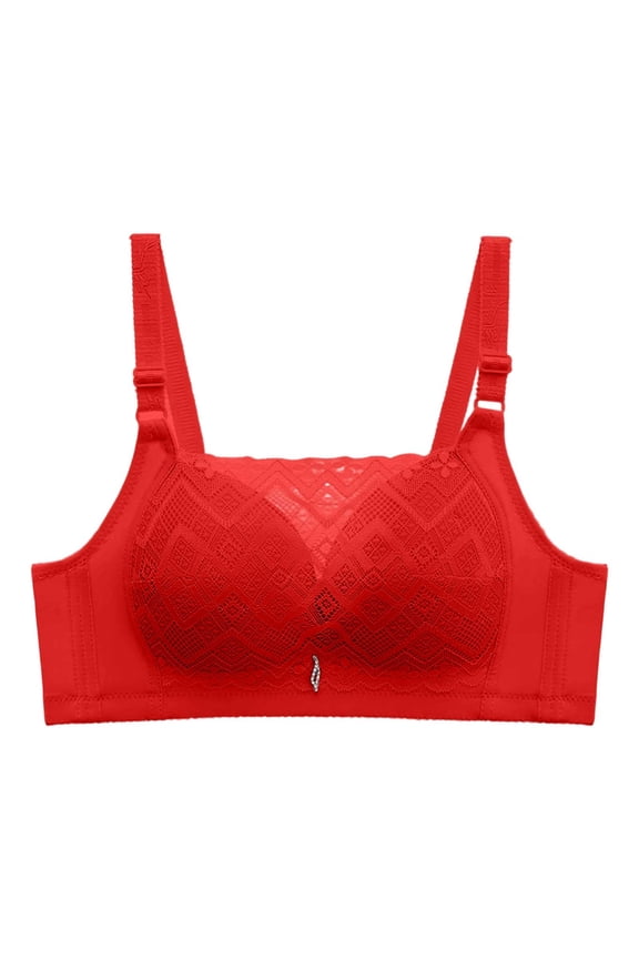Women's Lace Bandeau Bra Tube Top Plus Size Sports Brassiere Everyday Push up Bras Wireless Daily Underwear Red 36
