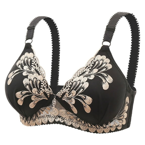 KHONTS Women's Lace Push up Bras Lifting Supportive Gathering Thin Pad Bra Soft Breathable Lush Bralettes Black 40