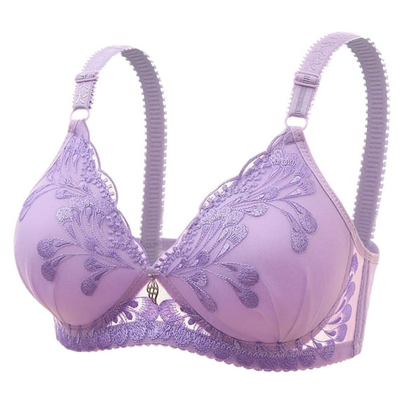 KHONTS Women's Lace Push up Bras Lifting Supportive Gathering Thin Pad Bra Soft Breathable Lush Bralettes Purple 36