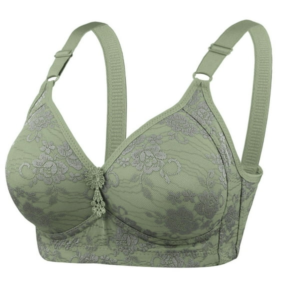 KHONTS Women's Lace Supportive Push up Bras Plus Size Lifting Floral Bra Thin Pad Soft Breathable Comfy Bralettes for Everyday Wear Green 95C