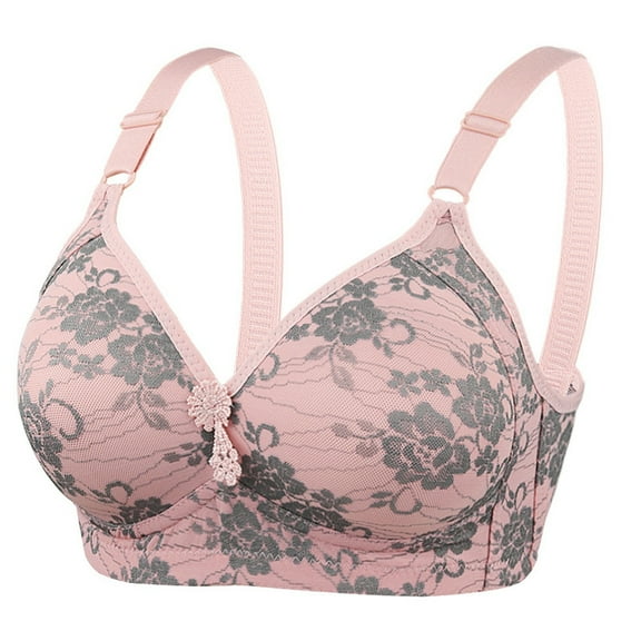 KHONTS Women's Lace Supportive Push up Bras Plus Size Lifting Floral Bra Thin Pad Soft Breathable Comfy Bralettes for Everyday Wear Pink 95C