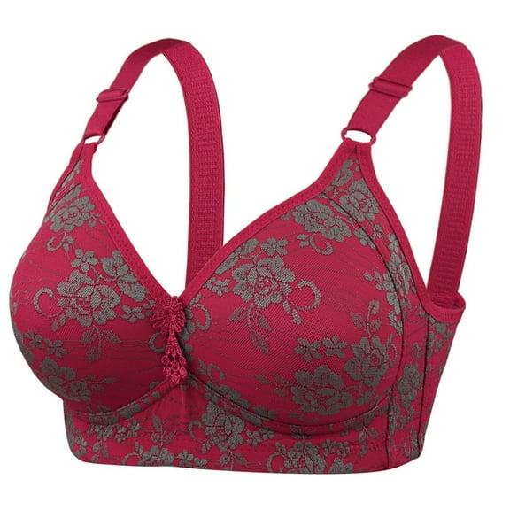 KHONTS Women's Lace Supportive Push up Bras Plus Size Lifting Floral Bra Thin Pad Soft Breathable Comfy Bralettes for Everyday Wear Red 95C