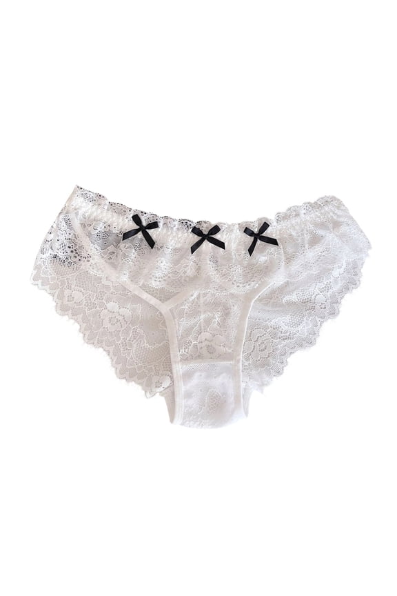 Women's Lace Trim Sweet Briefs Sheer See Through Low Waist Ruffle Cheeky Underpants White L