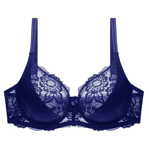 KHONTS,Women's Lace Underwire Bras Push up Full Coverage Bra Breathable Comfort Unlined Bra for Large Breast Blue3 40