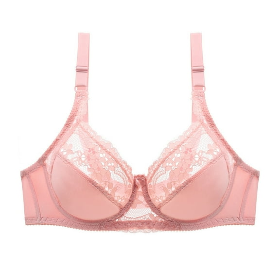 KHONTS,Women's Lace Underwire Bras Push up Full Coverage Bra Breathable Comfort Unlined Bra for Large Breast Pink2 95D