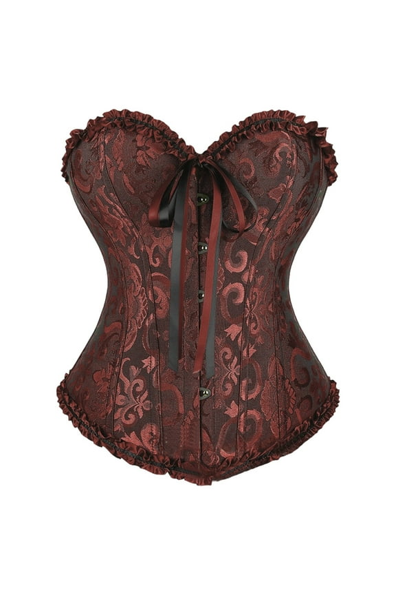 ,Women's Lace up Boned Overbust Corset Bustier Lingerie Bodyshaper Top Brown XL