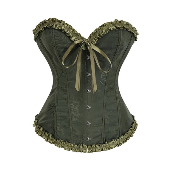 KHONTS,Women's Lace up Boned Overbust Corset Bustier Lingerie Bodyshaper Tops Army Green L