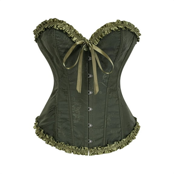 KHONTS,Women's Lace up Boned Overbust Corset Bustier Lingerie Bodyshaper Tops Army Green S