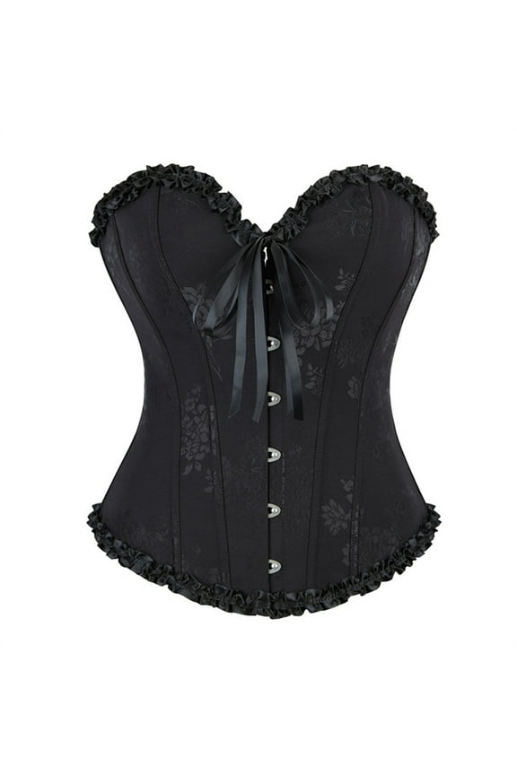 ,Women's Lace up Boned Overbust Corset Bustier Lingerie Bodyshaper Tops Black L