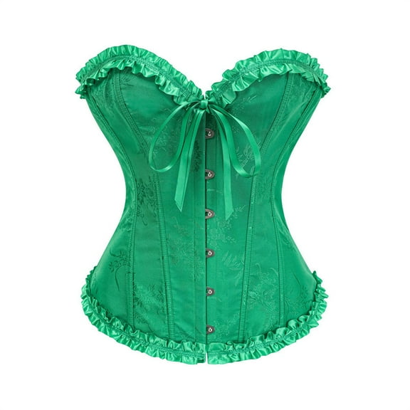 KHONTS,Women's Lace up Boned Overbust Corset Bustier Lingerie Bodyshaper Tops Green L