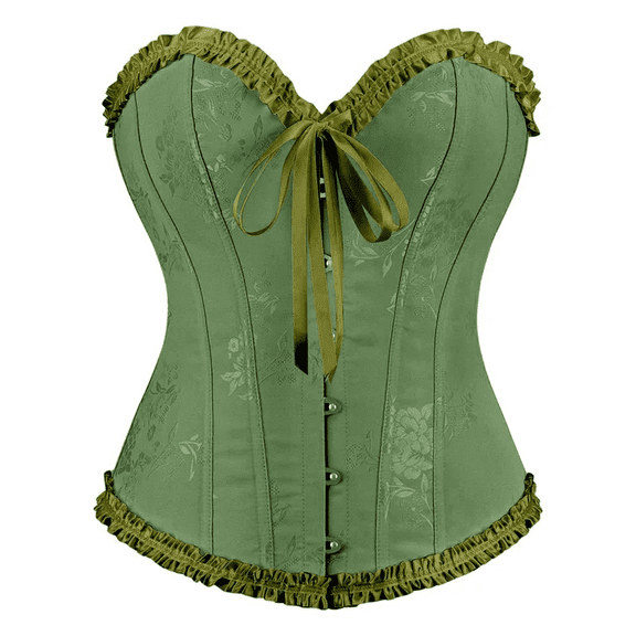 KHONTS,Women's Lace up Boned Overbust Corset Bustier Lingerie Bodyshaper Tops Green M