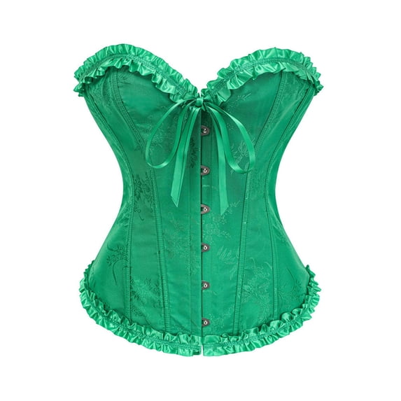 KHONTS,Women's Lace up Boned Overbust Corset Bustier Lingerie Bodyshaper Tops Green XS