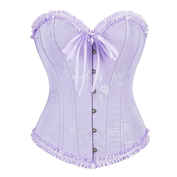 KHONTS,Women's Lace up Boned Overbust Corset Bustier Lingerie Bodyshaper Tops Purple M