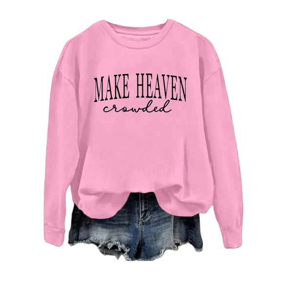 KHONTS Women's Letter Printed Sweatshirt Long Sleeve Crew Neck Pullovers Sweatshirts Loose Fit Fashion Casual Tops Pink M