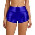 thumbnail image 1 of KHONTS Women's Liquid Shiny Metallic Mini Booty Cheeky Shorts Rave Booty Shorts Shiny High Waist Bottoms for Dance Festival Blue XL, 1 of 9