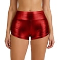 thumbnail image 1 of KHONTS Women's Liquid Shiny Metallic Mini Booty Cheeky Shorts Rave Booty Shorts Shiny High Waist Bottoms for Dance Festival XL, 1 of 9