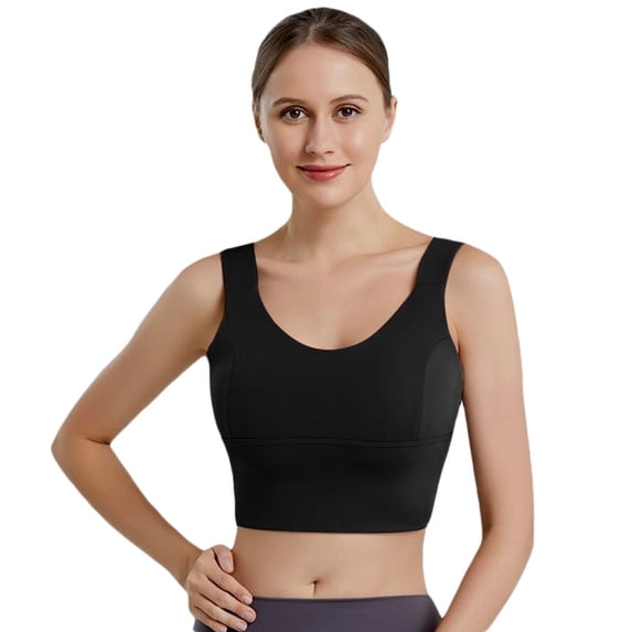 KHONTS Women's Long Line Sports Bra Racerback Workout Medium Impact Yoga Tank Tops Black L