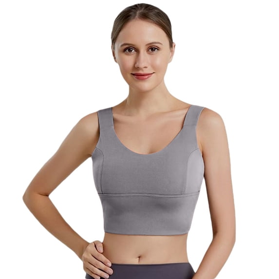 KHONTS Women's Long Line Sports Bra Racerback Workout Medium Impact Yoga Tank Tops Light Gray XXL