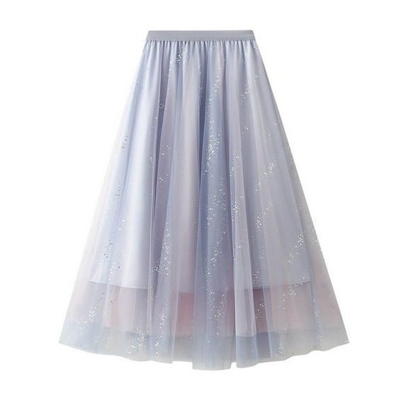 KHONTS Women's Long Rainbow a Line Tulle Tutu Skirts Tiered Skirt Petticoat Blue One Size