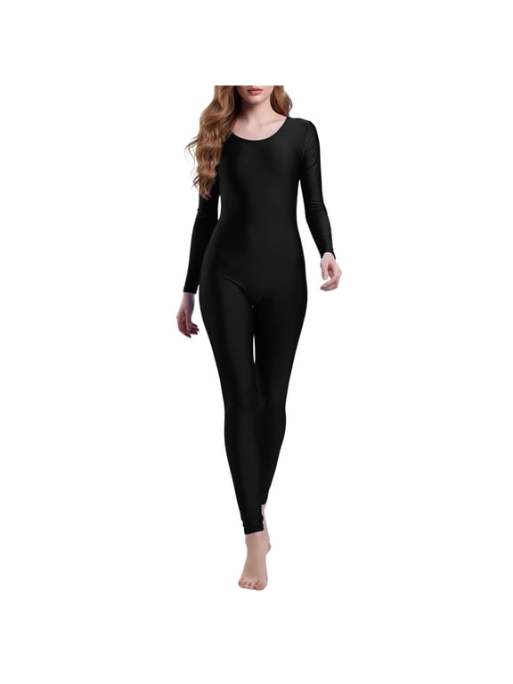 Women's Long Sleeve Scoop Neck Unitard Bodysuit for Dance Gymnastic Outfits Black M