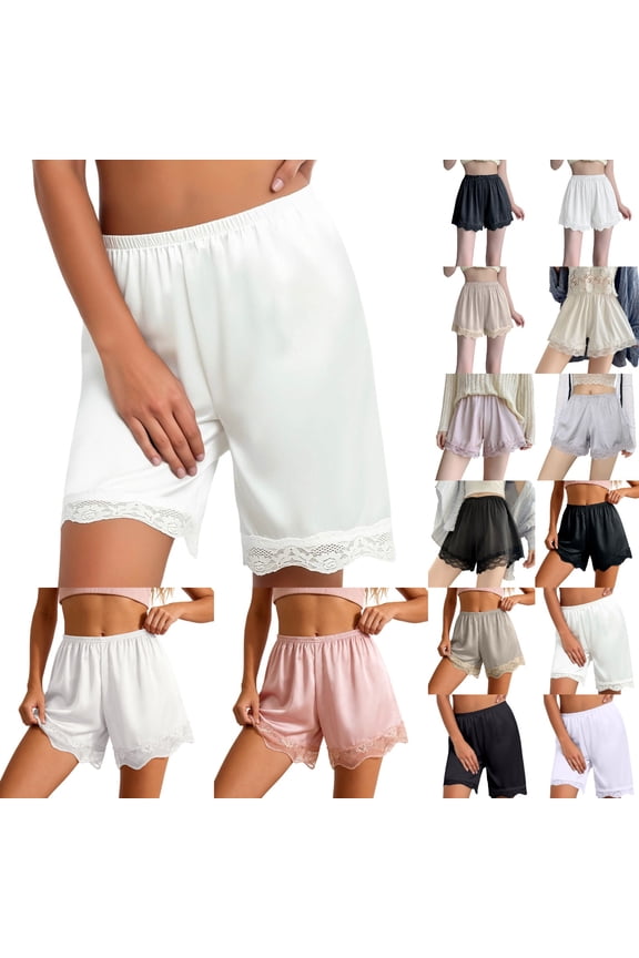 Women's Loose Half Slip Shorts Loose Fit Lace Trim Pettipants Culotte Slip Bloomers Split Underwear Shorts White XL