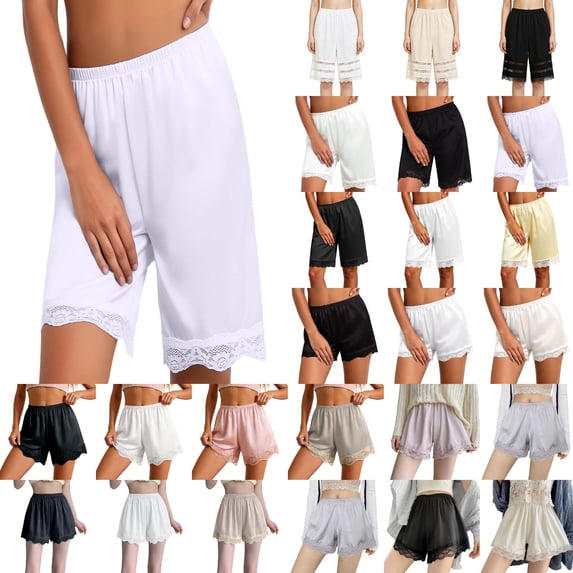 KHONTS Women's Loose Half Slip Shorts Loose Fit Lace Trim Pettipants Culotte Slip Bloomers Split Underwear Shorts White XL