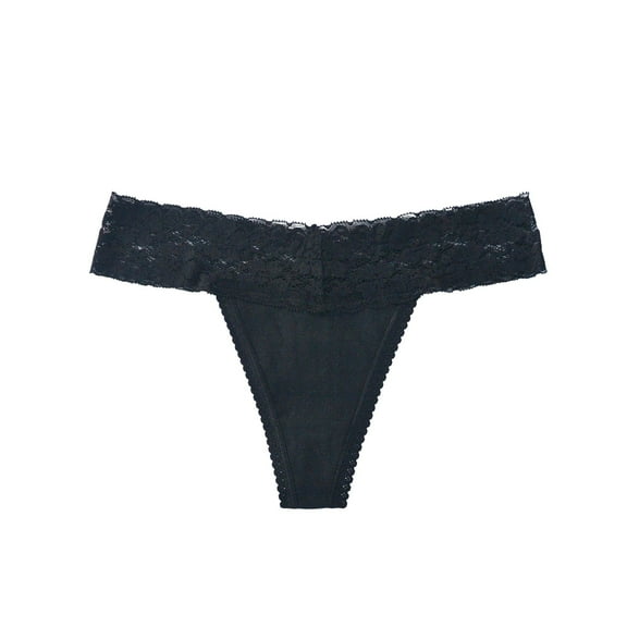 KHONTS Women's Low Waist Lace Thong Panties Breathable G-String Underwear for Daily Wear Black S