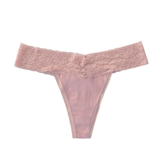 KHONTS Women's Low Waist Lace Thong Panties Breathable Underwear for Daily Wear Pink L