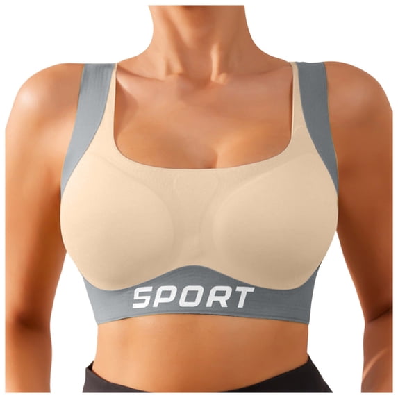 KHONTS Women's Lush Fitting Powerful Push up Bra Seamless Comfortable Sports Bras Wireless Full Coverage Bralettes Beige M