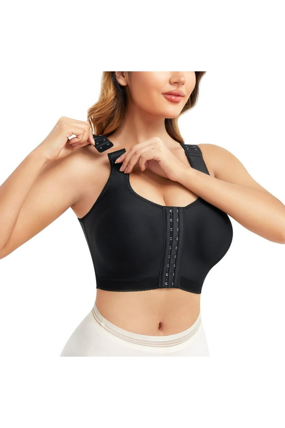 ,Women's Mastectomy Front Closure Bras Compression Post Op Surgery Bra Recovery Everyday Bralettes Black M