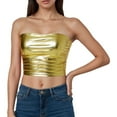 thumbnail image 1 of KHONTS Women's Metallic Strapless Crop Tops Shiny Bandeau Tops Rave Tube Tops for Dancing Festivals Gold XL, 1 of 4