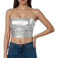 thumbnail image 1 of KHONTS Women's Metallic Strapless Crop Tops Shiny Bandeau Tops Rave Tube Tops for Dancing Festivals White XL, 1 of 4