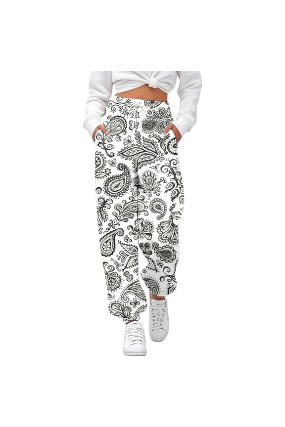 Women's Paisley Print Yoga Bloomers Hippie Harem Pant Elephant Pants Elastic Gym Home Wear Loose Casual Slacks Black XXXL