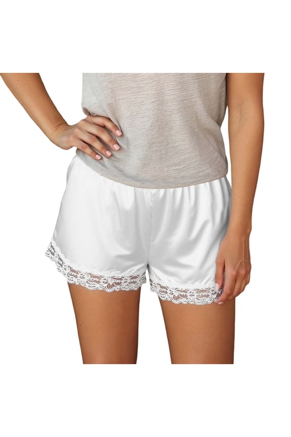 Women's Pettipants Under Dress Lace Bloomers Shorts Satin Bloomer Shorts with Elastic White L