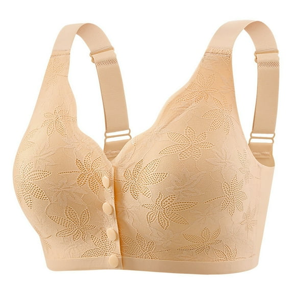 KHONTS,Women's Plus Size Front Button Closure Bras No Underwire Push up Everyday Bra Adjustable Strap Soft Comfy Everyday Bralettes Beige XXL