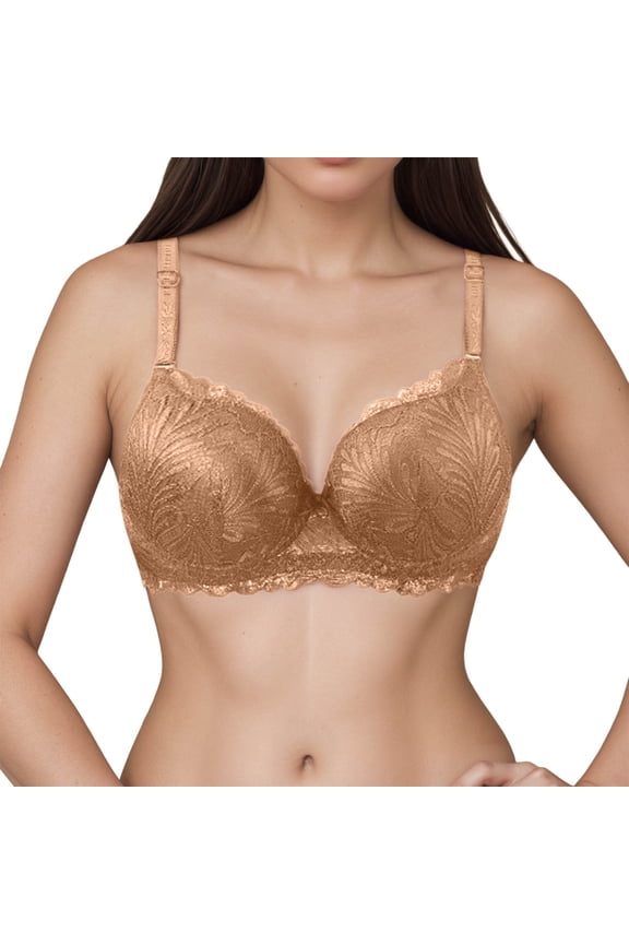 ,Women's Plus Size​ Lace Push up Bras Embroidery Straps Full Coverage Bra Underwire Everyday Bralettes for Large Yellow 85B